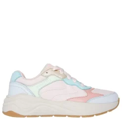 Skechers Lace Up Mixed Material Low Top Trainers in Neutral