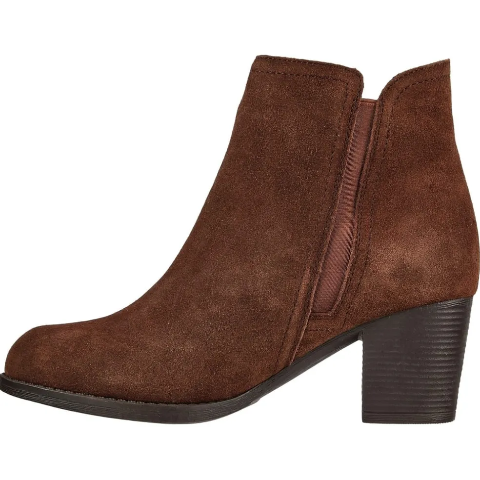 Skechers Metal Tassel Zipper Heeled Bootie in Brown