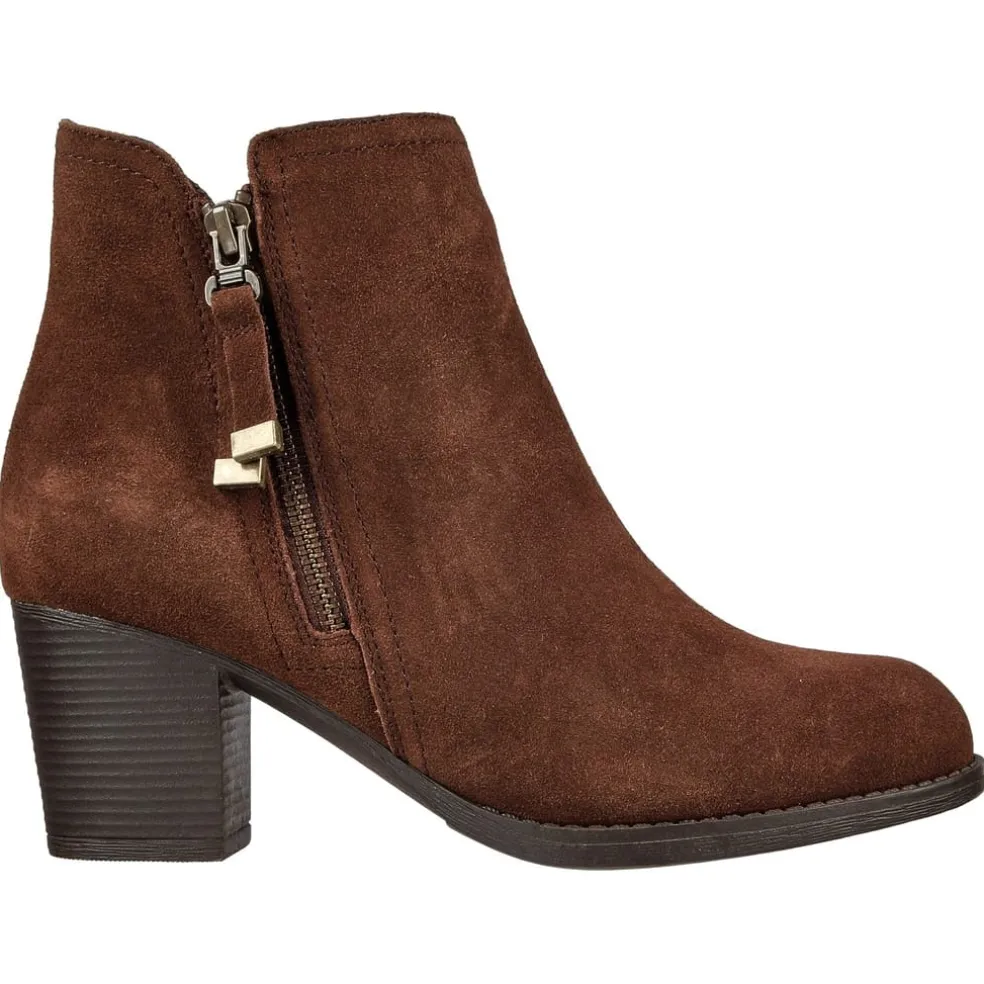 Skechers Metal Tassel Zipper Heeled Bootie in Brown