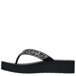 Skechers Womens Butterfly And Flower Gem Thong W Yo Flip Flops in Black