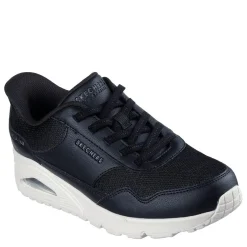 Skechers Womens Duraleather And Mesh Slip Ins Fashion Low Top Trainers in Black