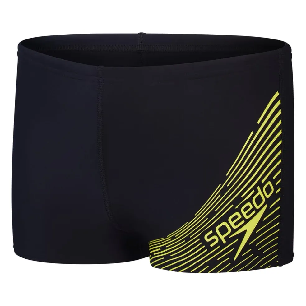 Speedo Boys Medley Logo Aquashorts in Black yellow