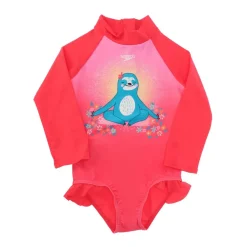 Speedo Infants Long Sleeve Frill 1 Piece Swimsuit in Pink