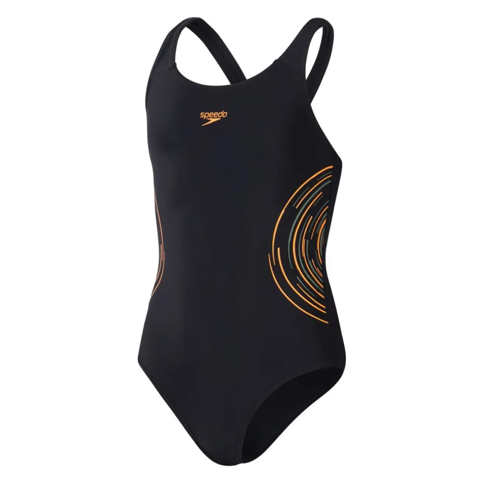 Speedo Juniors Placement Muscleback 1 Piece Swimsuit in Black