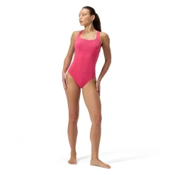 Speedo Womens Flex Band Swimsuit With Built In Swim Bra in Pink
