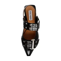 Steve Madden Ave Buckle Block Heel Ballet Pumps in Black