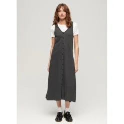 Superdry V Neck Relaxed Fit Sleeveless Top in Black