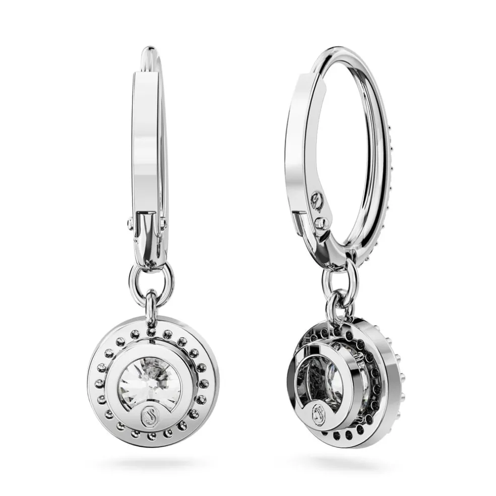Swarovski Angelic Drop Earrings, Round Cut, White, Rhodium Plated in Silver