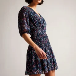 Ted Baker Casadee Smock Panel Wrap Mini Dress in Navy