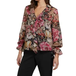 Ted Baker Cristii Long Sleeve Collared Neck Blouse in Black