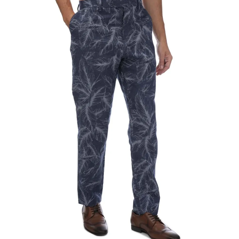 Ted Baker Postot Cotton Linen Printed Trousers in Navy