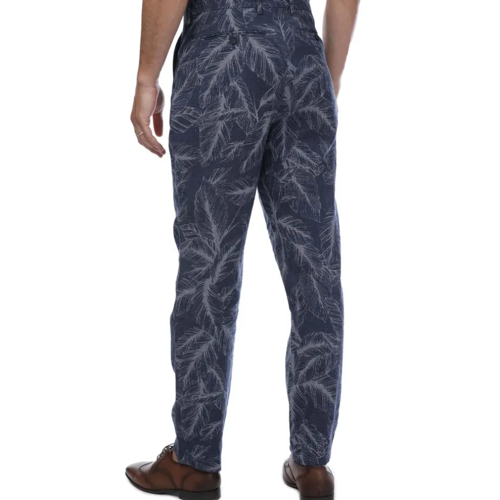Ted Baker Postot Cotton Linen Printed Trousers in Navy