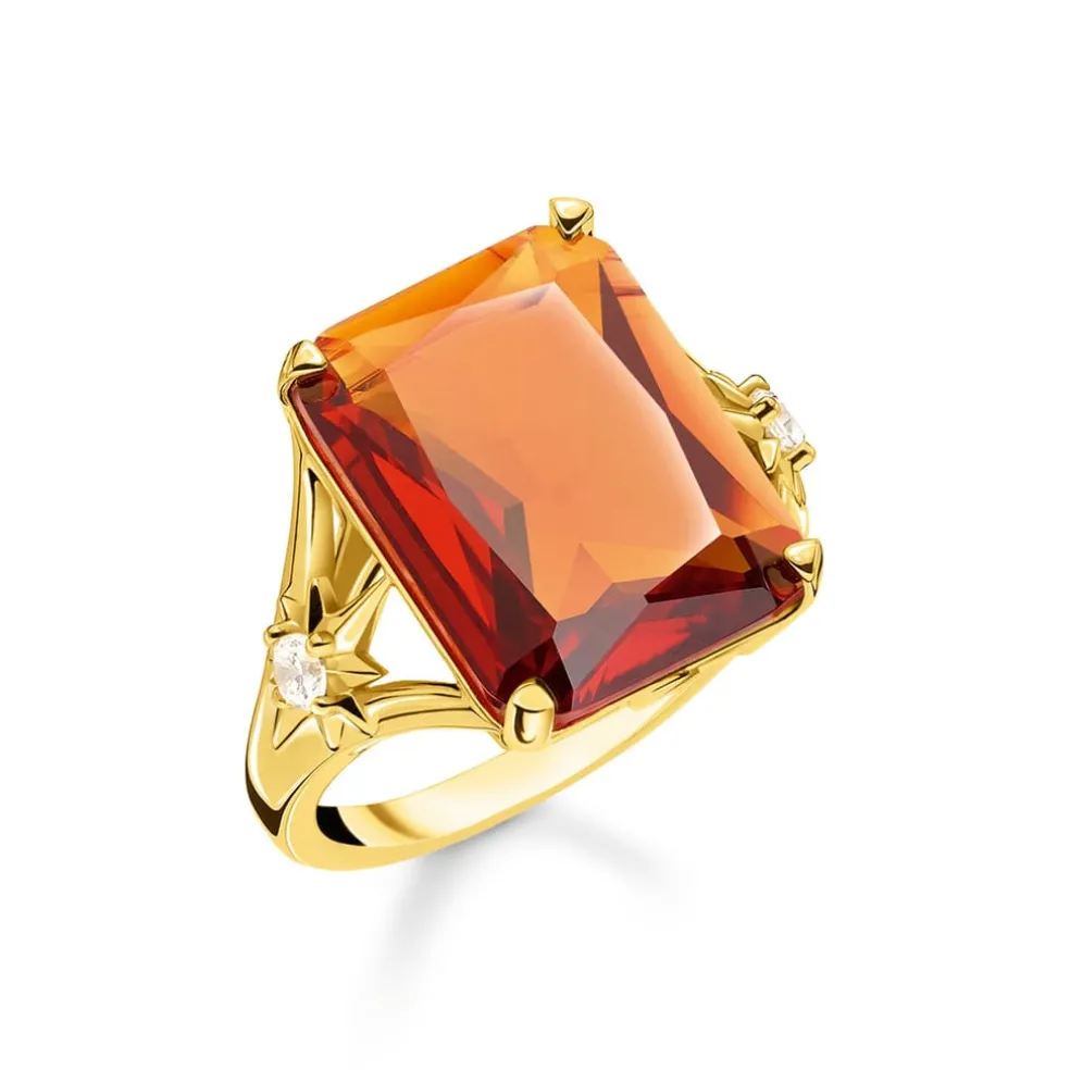 Thomas Sabo Gold Ring with Large Stone in Orange