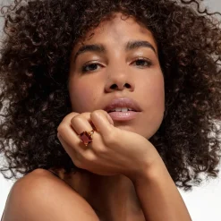 Thomas Sabo Gold Ring with Large Stone in Orange