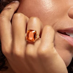 Thomas Sabo Gold Ring with Large Stone in Orange
