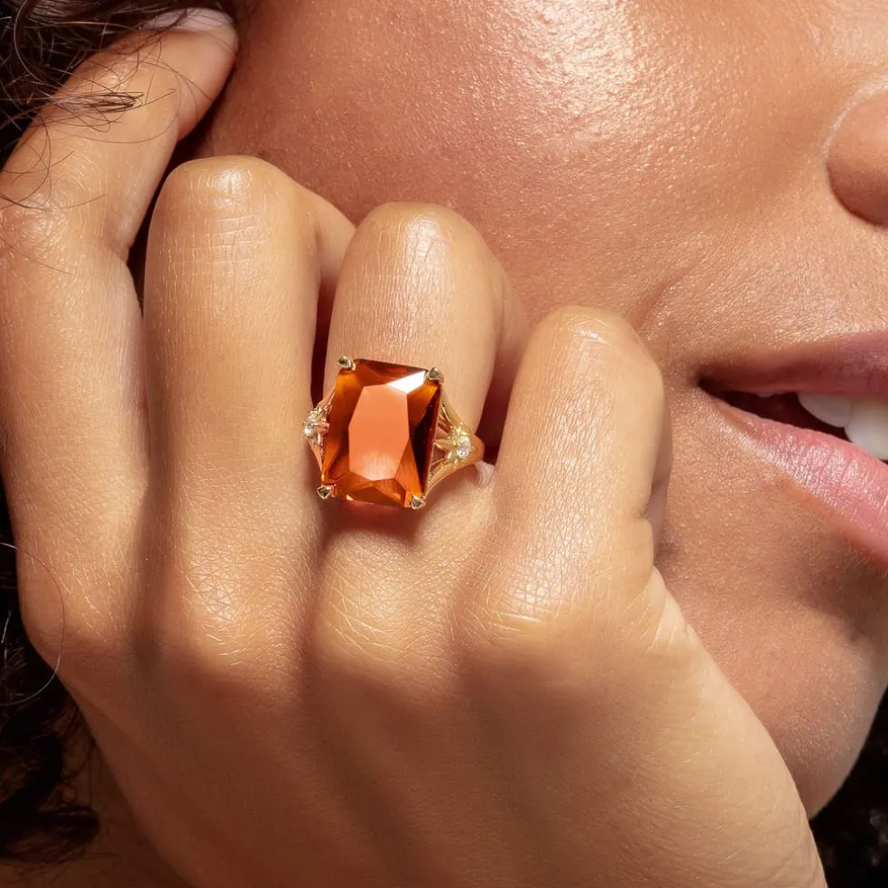 Thomas Sabo Gold Ring with Large Stone in Orange