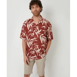 Threadbare Bam Relaxed Fit Short Sleeve Shirt in Red