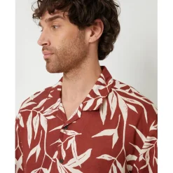 Threadbare Bam Relaxed Fit Short Sleeve Shirt in Red