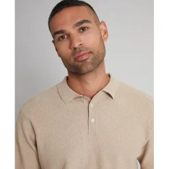 Threadbare Regular Fit Knitted Polo Shirt in Neutral