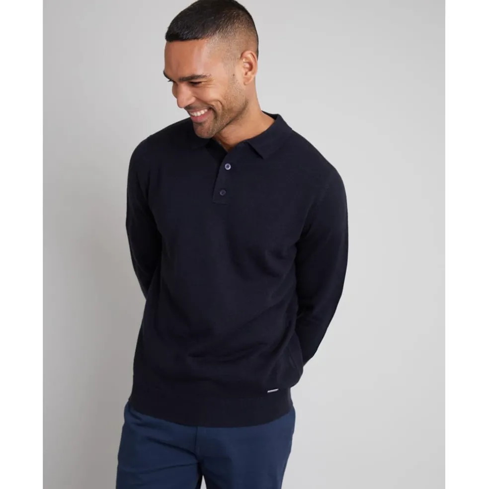 Threadbare Regular Fit Long Sleeve Polo Shirt in Blue