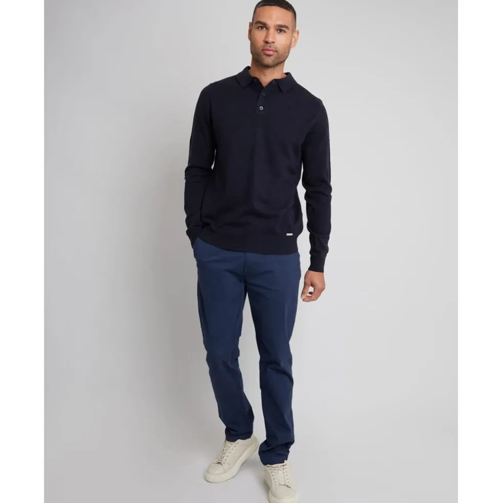 Threadbare Regular Fit Long Sleeve Polo Shirt in Blue