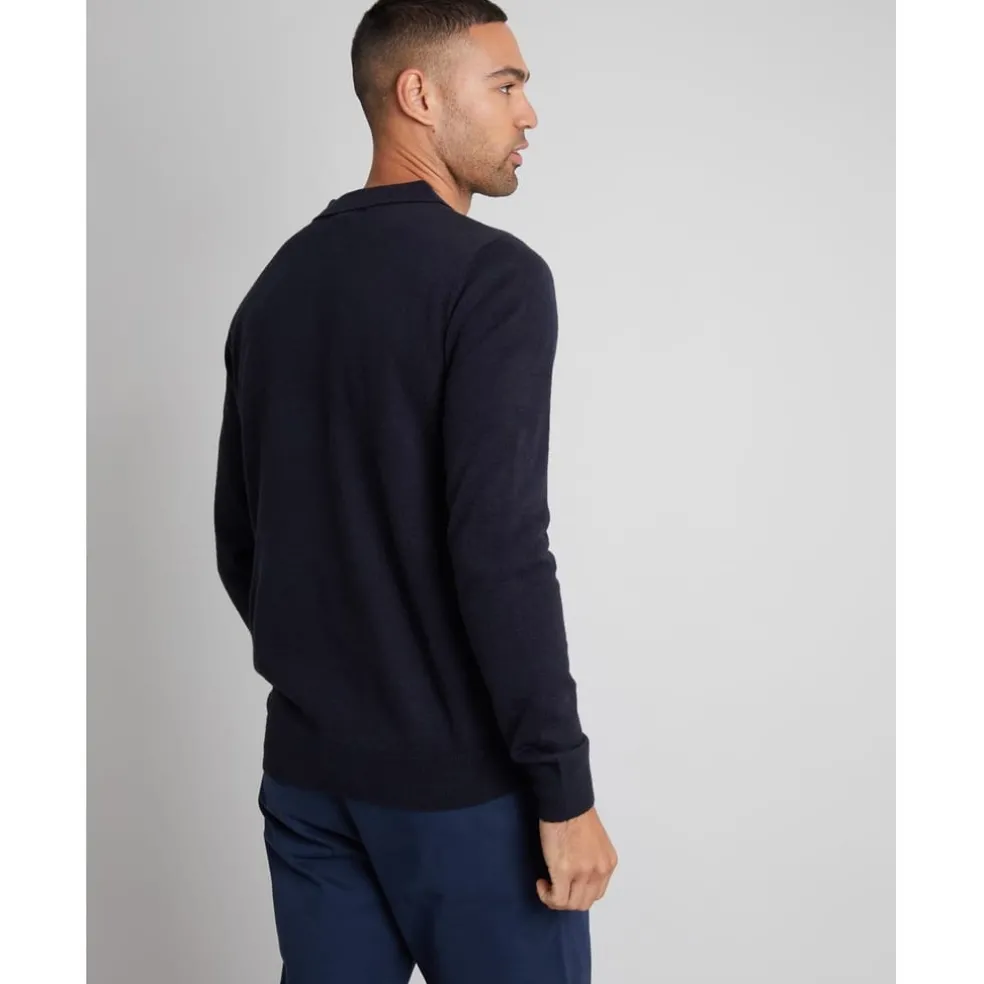 Threadbare Regular Fit Long Sleeve Polo Shirt in Blue