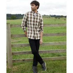 Threadbare Regular Fit Long Sleeve Shirt in Brown