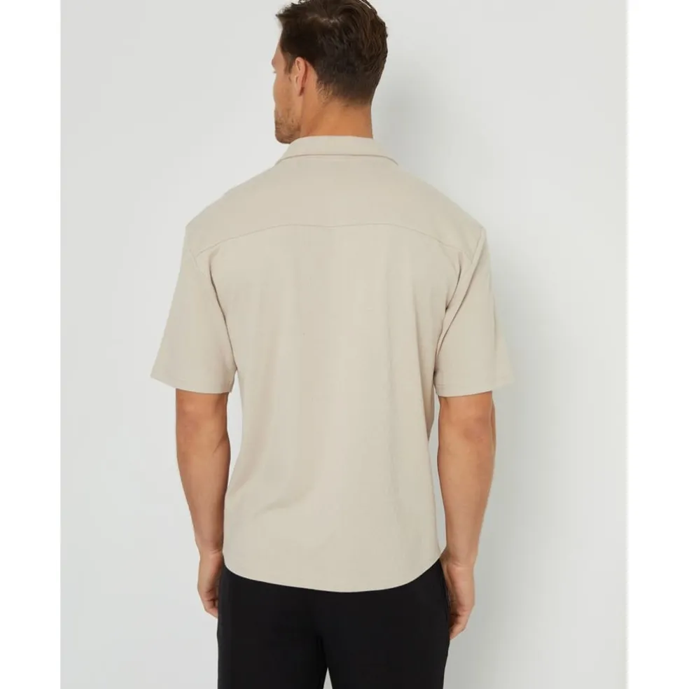 Threadbare Regular Fit Short Sleeve Shirt in Beige