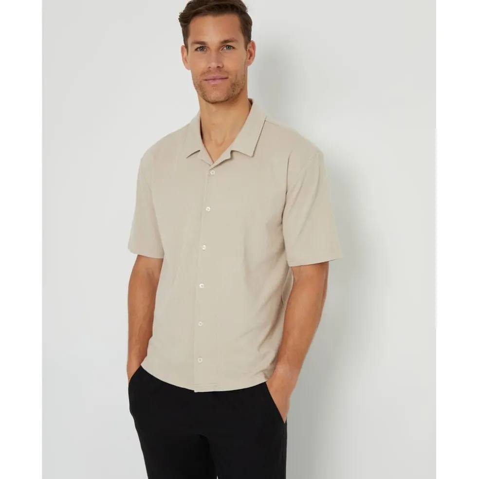 Threadbare Regular Fit Short Sleeve Shirt in Beige