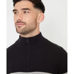 Threadbare Zip Neck Regular Fit Sweater in Black