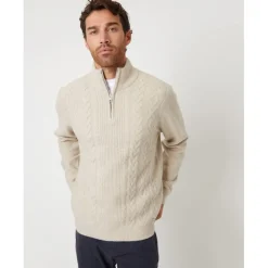 Threadbare Zip Neck Regular Fit Sweater in Neutral