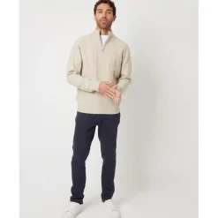 Threadbare Zip Neck Regular Fit Sweater in Neutral