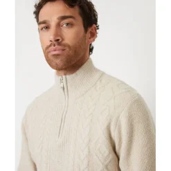 Threadbare Zip Neck Regular Fit Sweater in Neutral