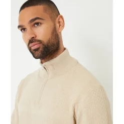 Threadbare Zip Neck Regular Fit Sweater in Brown