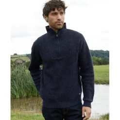 Threadbare Zip Neck Relaxed Fit Sweater in Blue