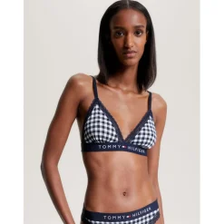Tommy Hilfiger Gingham Patterned Triangle Bra in Blue