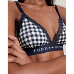 Tommy Hilfiger Gingham Patterned Triangle Bra in Blue