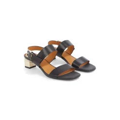 Tommy Hilfiger Gold Heel Slides Sandals in Black