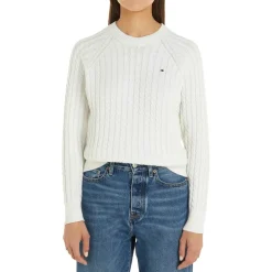 Tommy Hilfiger Knit Crew Neck Sweater in Cream