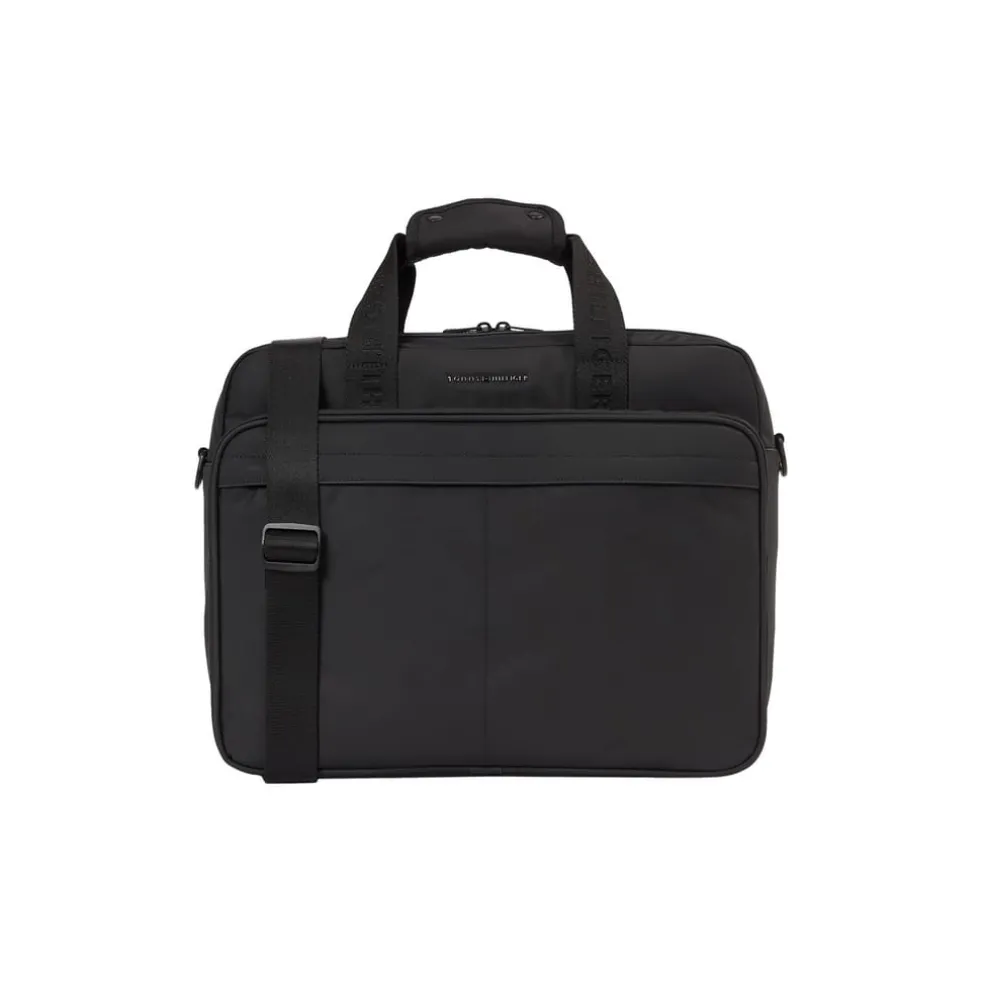 Tommy Hilfiger Laptop Handbag with Detachable Strap in Black
