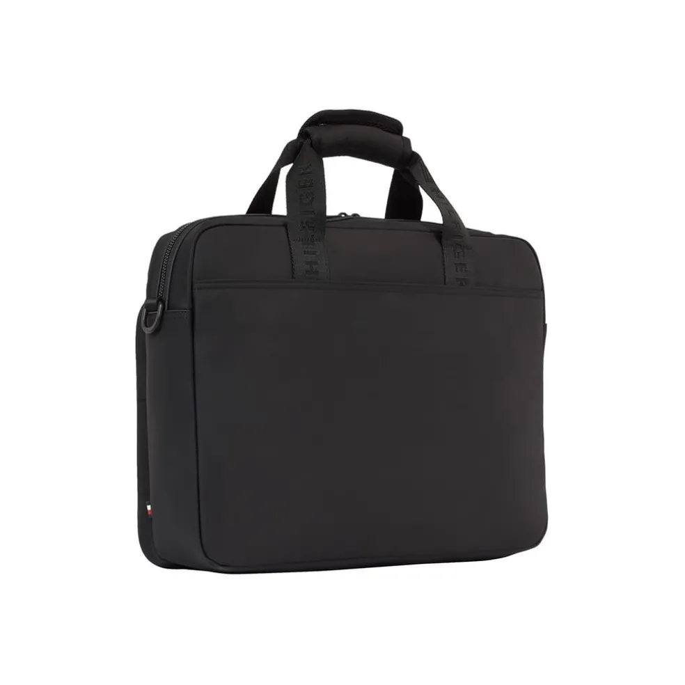 Tommy Hilfiger Laptop Handbag with Detachable Strap in Black