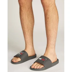 Tommy Hilfiger Pool Logo Print Flatform Slides in Grey