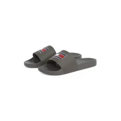 Tommy Hilfiger Pool Logo Print Flatform Slides in Grey