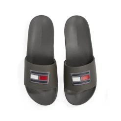 Tommy Hilfiger Pool Logo Print Flatform Slides in Grey