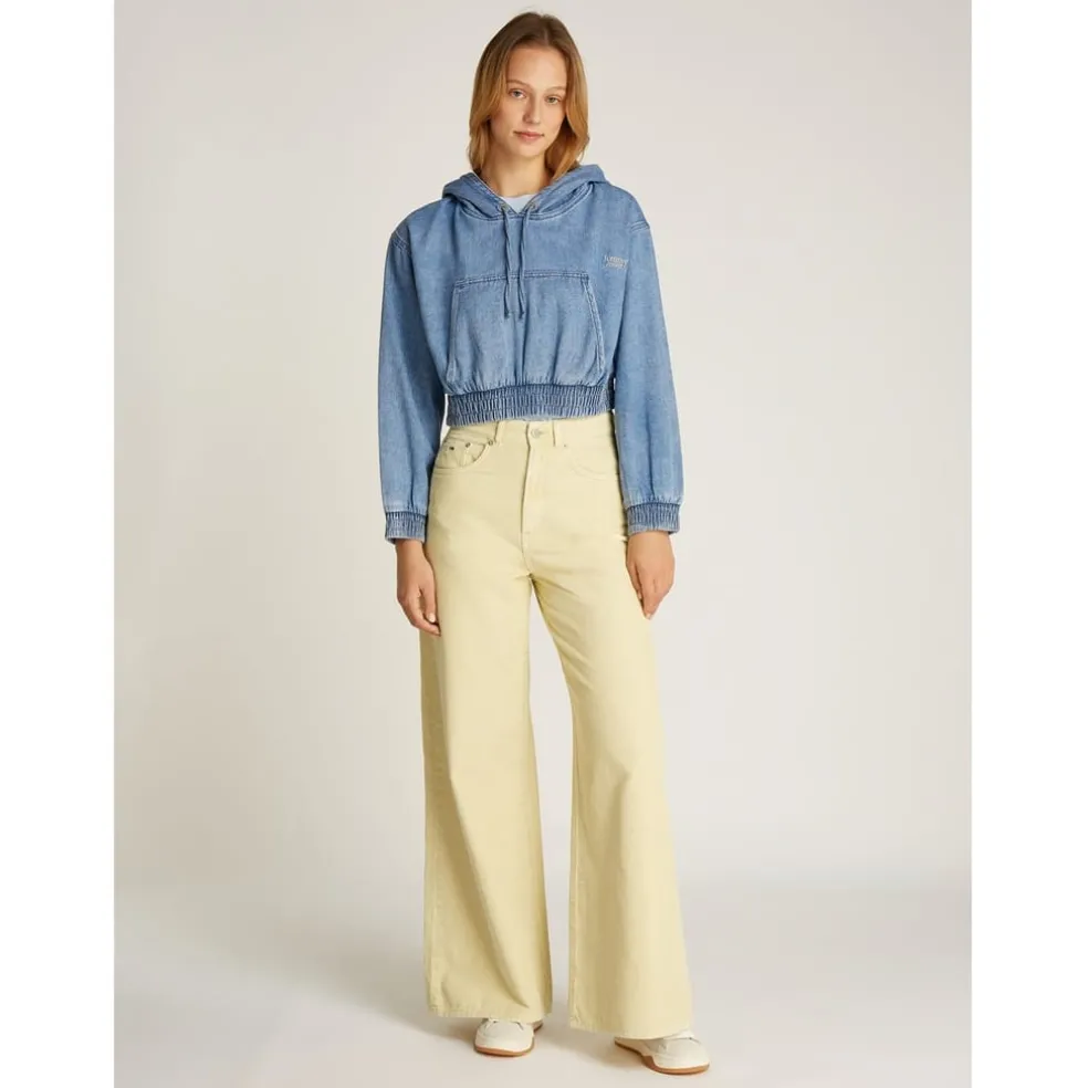 Tommy Jeans Cropped Hooded Denim Sweatshirt in Blue