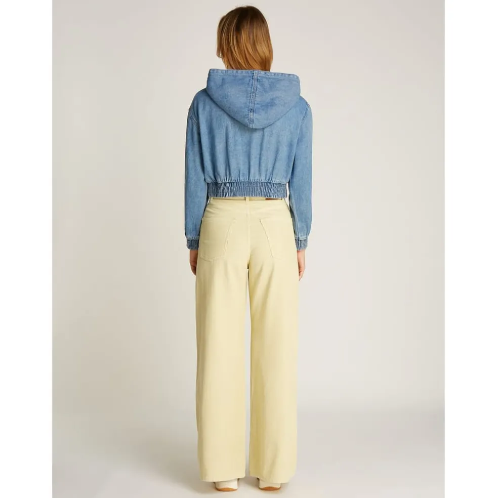 Tommy Jeans Cropped Hooded Denim Sweatshirt in Blue