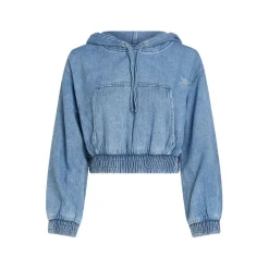 Tommy Jeans Cropped Hooded Denim Sweatshirt in Blue