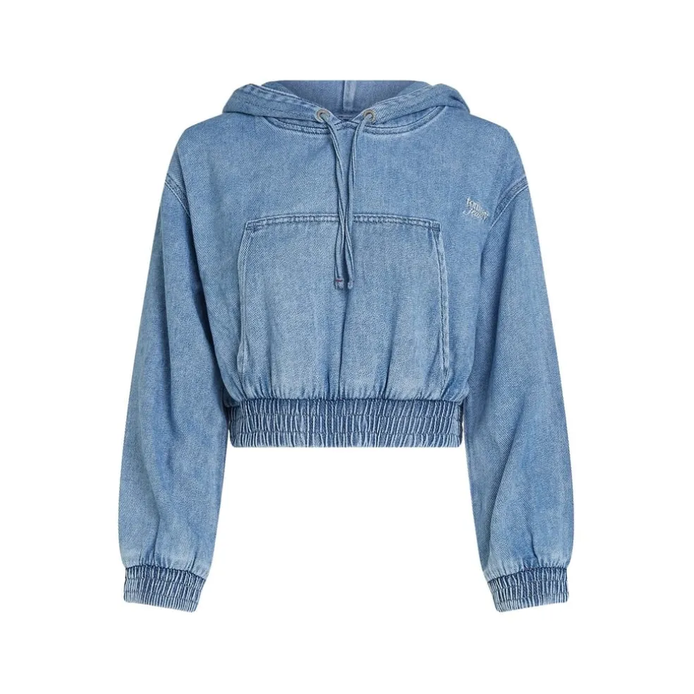 Tommy Jeans Cropped Hooded Denim Sweatshirt in Blue