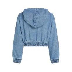 Tommy Jeans Cropped Hooded Denim Sweatshirt in Blue