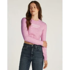 Tommy Jeans Cropped Script Slim Fit Sweater in Pink